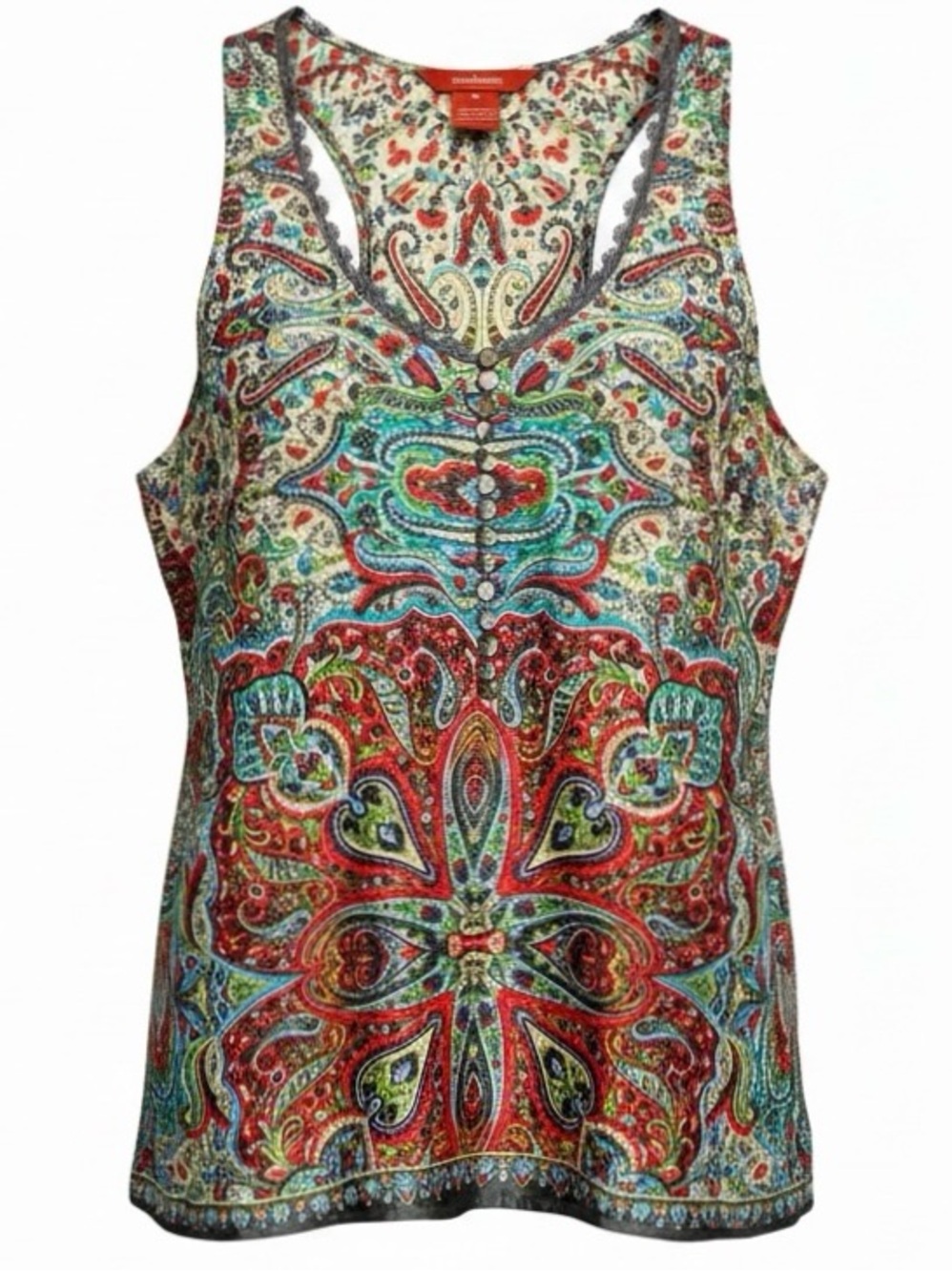 Sundance Paisley Festival Tank Sz M Micro Buttons Silk Blend Sleeveless Blouse